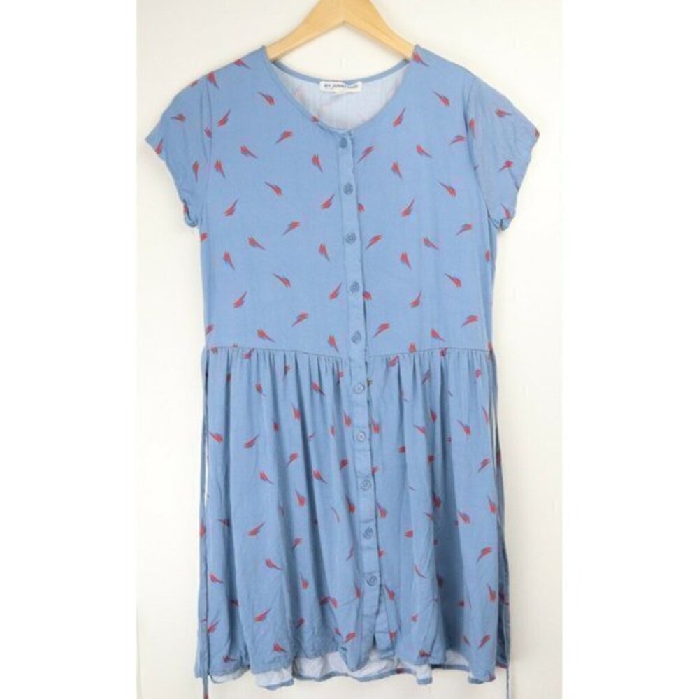 Junk Food Tunic Top S Blouse Minidress David Bowie Lightning Dress Tie Chambray